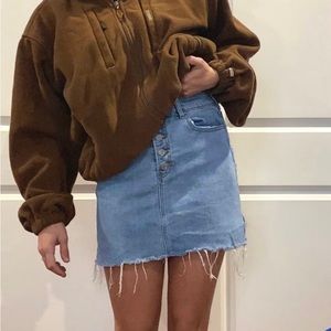 PacSun light wash jean skirt with button details and raw hem